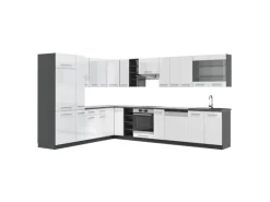 Vicco Fame-Line Eckküche Weiß Hochglanz/Anthrazit 347 x 257 cm AP Anthrazit ohne E-Geräte