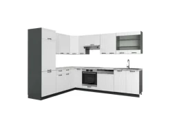 Vicco Fame-Line Eckküche Weiß Landhaus/Anthrazit 227 x 287 cm AP Marmor ohne E-Geräte