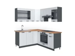 Vicco Fame-Line Eckküche Weiß Landhaus/Anthrazit 160 x 190 cm AP Eiche ohne E-Geräte