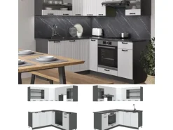 Vicco Fame-Line Eckküche Weiß Landhaus/Anthrazit 160 x 190 cm AP Eiche ohne E-Geräte