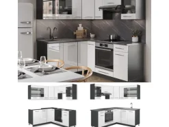 Vicco Fame-Line Eckküche Weiß Hochglanz/Anthrazit 160 x 190 cm AP Eiche ohne E-Geräte