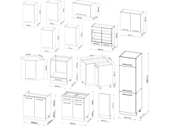 Vicco Fame-Line Küchenschränke Weiß Hochglanz/Anthrazit 227 x 287 cm AP Eiche ohne E-Geräte