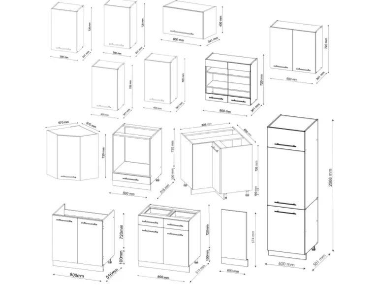 Vicco Fame-Line Küchenschränke Weiß Hochglanz/Anthrazit 227 x 287 cm AP Eiche ohne E-Geräte