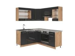 Vicco Fame-Line Küchenschränke Anthrazit Hochglanz/Goldkraft Eiche 160 x 60 cm ohne Arbeitsplatte ohne E-Geräte