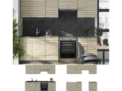 Vicco Fame-Line Küchenschränke Eiche Paneel/Anthrazit 240 cm AP Marmor ohne E-Geräte