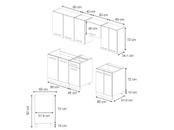 Vicco Fame-Line Küchenschränke Eiche Paneel/Anthrazit 240 cm AP Marmor ohne E-Geräte