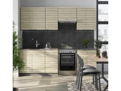 Vicco Fame-Line Küchenschränke Eiche Paneel/Anthrazit 240 cm AP Marmor ohne E-Geräte