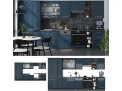 Vicco Fame-Line Küchenschränke Dunkelblau Hochglanz/Anthrazit 355 cm ohne Arbeitsplatte ohne E-Geräte
