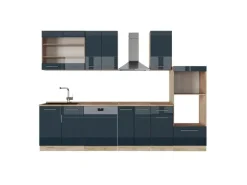 Vicco Fame-Line Küchenschränke Dunkelblau Hochglanz/Goldkraft Eiche 300 cm mit HochschrankAP Eiche ohne E-Geräte