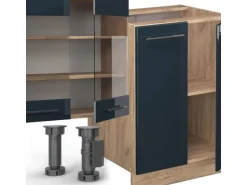 Vicco Fame-Line Küchenschränke Dunkelblau Hochglanz/Goldkraft Eiche 300 cm mit HochschrankAP Eiche ohne E-Geräte