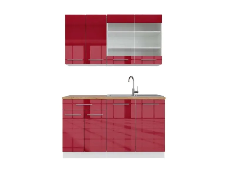 Vicco Fame-Line Küchenschränke Bordeaux Hochglanz/Weiß 140 cm AP Eiche ohne E-Geräte