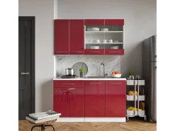 Vicco Fame-Line Küchenschränke Bordeaux Hochglanz/Weiß 140 cm AP Eiche ohne E-Geräte