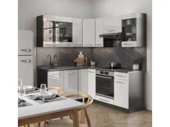 Vicco Fame-Line Küchenschränke Weiß Hochglanz/Anthrazit 160 x 60 cm ohne Arbeitsplatte ohne E-Geräte