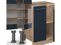 Vicco Fame-Line Küchenschränke Dunkelblau Hochglanz/Goldkraft Eiche 300 cm mit HochschrankAP Anthrazit ohne E-Geräte