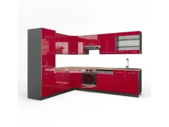 Vicco Fame-Line Küchenschränke Bordeaux Hochglanz/Anthrazit 227 x 287 cm AP Eiche ohne E-Geräte