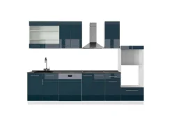 Vicco Fame-Line Küchenschränke Dunkelblau Hochglanz/Weiß 300 cm mit HochschrankAP Anthrazit ohne E-Geräte