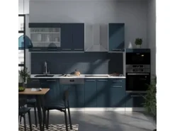 Vicco Fame-Line Küchenschränke Dunkelblau Hochglanz/Weiß 300 cm mit HochschrankAP Eiche ohne E-Geräte