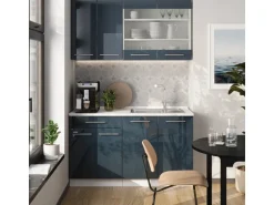 Vicco Fame-Line Küchenschränke Dunkelblau Hochglanz/Weiß 140 cm AP Anthrazit ohne E-Geräte