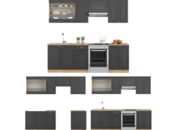 Vicco Fame-Line Küchenschränke Anthrazit Landhaus/Goldkraft Eiche 240 cm AP Anthrazit ohne E-Geräte