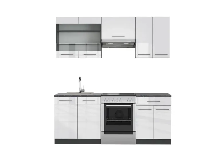 Vicco Fame-Line Küchenschränke Weiß Hochglanz/Anthrazit 200 cm AP Anthrazit ohne E-Geräte