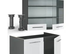 Vicco Fame-Line Küchenschränke Weiß Hochglanz/Anthrazit 200 cm AP Anthrazit ohne E-Geräte