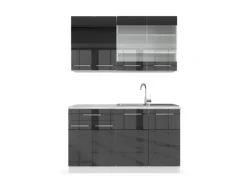 Vicco Fame-Line Küchenschränke Anthrazit Hochglanz/Weiß 140 cm AP Marmor ohne E-Geräte