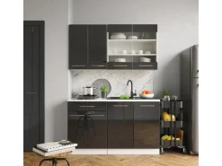 Vicco Fame-Line Küchenschränke Anthrazit Hochglanz/Weiß 140 cm AP Marmor ohne E-Geräte