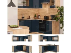 Vicco Fame-Line Küchenschränke Dunkelblau Hochglanz/Goldkraft Eiche 160 x 60 cm ohne Arbeitsplatte ohne E-Geräte