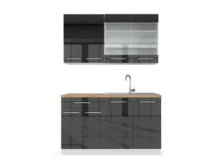 Vicco Fame-Line Küchenschränke Anthrazit Hochglanz/Weiß 140 cm AP Eiche ohne E-Geräte