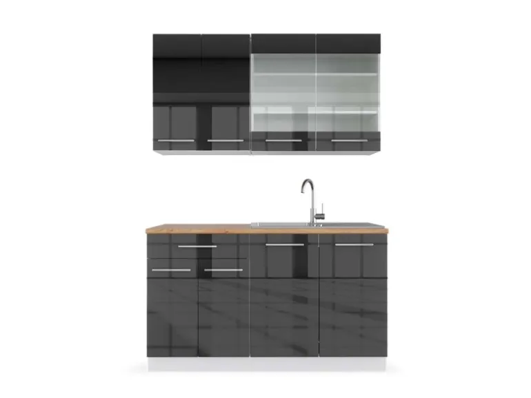 Vicco Fame-Line Küchenschränke Anthrazit Hochglanz/Weiß 140 cm AP Eiche ohne E-Geräte