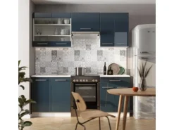 Vicco Fame-Line Küchenschränke Dunkelblau Hochglanz/Weiß 200 cm AP Anthrazit ohne E-Geräte