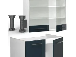 Vicco Fame-Line Küchenschränke Dunkelblau Hochglanz/Weiß 200 cm AP Anthrazit ohne E-Geräte