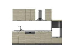 Vicco Fame-Line Küchenzeile Eiche Paneel/Anthrazit 300 cm mit Hochschrankohne Arbeitsplatte ohne E-Geräte