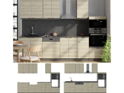 Vicco Fame-Line Küchenzeile Eiche Paneel/Anthrazit 300 cm mit Hochschrankohne Arbeitsplatte ohne E-Geräte