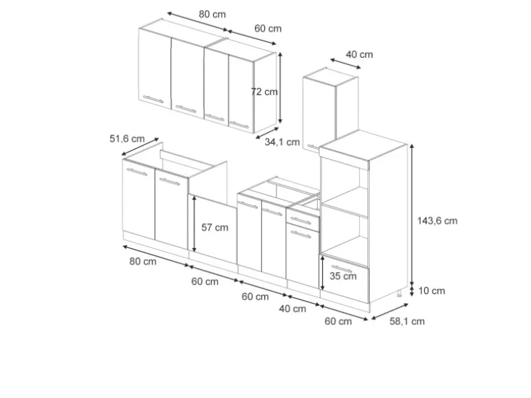 Vicco Fame-Line Küchenzeile Eiche Paneel/Anthrazit 300 cm mit Hochschrankohne Arbeitsplatte ohne E-Geräte