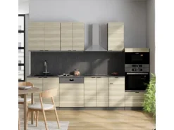 Vicco Fame-Line Küchenzeile Eiche Paneel/Anthrazit 300 cm mit Hochschrankohne Arbeitsplatte ohne E-Geräte