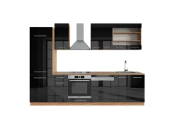 Vicco Fame-Line Küchenzeile Anthrazit Hochglanz/Goldkraft Eiche 300 cm ohne Arbeitsplatte ohne E-Geräte