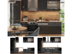 Vicco Fame-Line Küchenzeile Anthrazit Hochglanz/Goldkraft Eiche 300 cm ohne Arbeitsplatte ohne E-Geräte