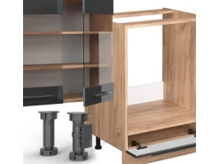 Vicco Fame-Line Küchenzeile Anthrazit Hochglanz/Goldkraft Eiche 300 cm ohne Arbeitsplatte ohne E-Geräte