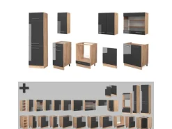 Vicco Fame-Line Küchenzeile Anthrazit Hochglanz/Goldkraft Eiche 300 cm ohne Arbeitsplatte ohne E-Geräte