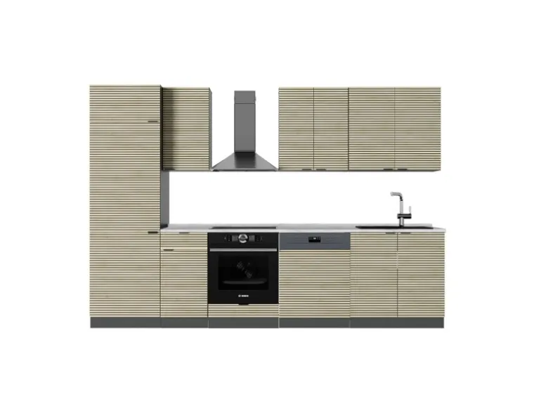 Vicco Fame-Line Küchenzeile Eiche Paneel/Anthrazit 300 cm AP Marmor ohne E-Geräte