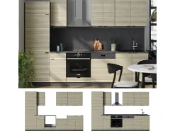 Vicco Fame-Line Küchenzeile Eiche Paneel/Anthrazit 300 cm AP Marmor ohne E-Geräte