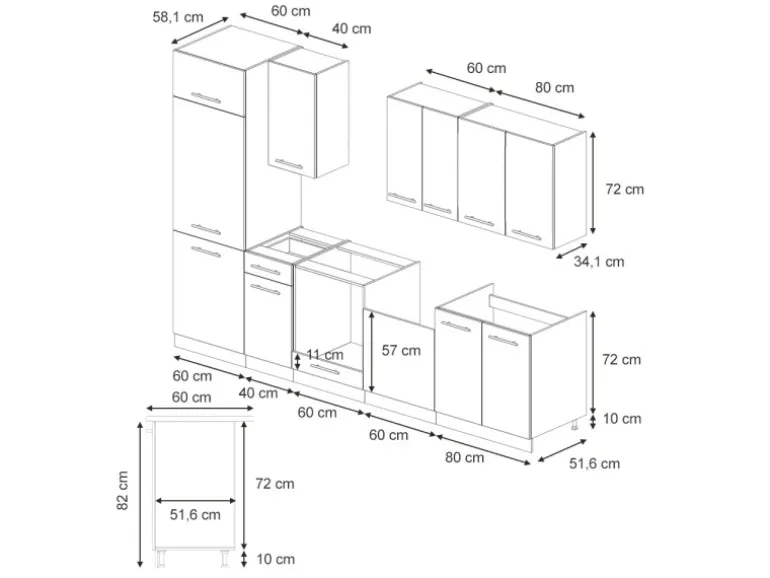Vicco Fame-Line Küchenzeile Eiche Paneel/Anthrazit 300 cm AP Marmor ohne E-Geräte