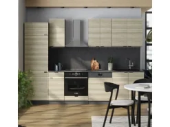 Vicco Fame-Line Küchenzeile Eiche Paneel/Anthrazit 300 cm AP Marmor ohne E-Geräte