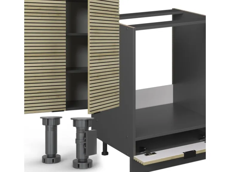 Vicco Fame-Line Küchenzeile Eiche Paneel/Anthrazit 300 cm AP Marmor ohne E-Geräte