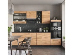 Vicco Fame-Line Küchenzeile Goldkraft Eiche/Anthrazit 280 cm AP Anthrazit ohne E-Geräte