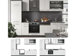 Vicco Fame-Line Küchenzeile Weiß Hochglanz/Anthrazit 300 cm AP Anthrazit ohne E-Geräte