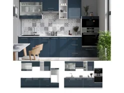 Vicco Fame-Line Küchenzeile Dunkelblau Hochglanz/Weiß 280 cm ohne Arbeitsplatte ohne E-Geräte