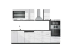 Vicco Fame-Line Küchenzeile Weiß Hochglanz/Anthrazit 300 cm mit Hochschrankohne Arbeitsplatte ohne E-Geräte