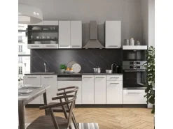 Vicco Fame-Line Küchenzeile Weiß Hochglanz/Anthrazit 300 cm mit Hochschrankohne Arbeitsplatte ohne E-Geräte